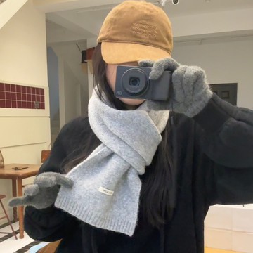 🔥優選好物🔥韓版氛圍感純色羊毛混紡圍巾  針織圍巾女  秋冬新款小圍脖  保暖軟糯學生圍脖   純色圍巾 交換禮物