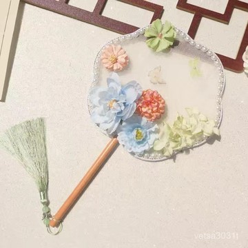 🔥臺灣最低價🔥古風長柄漢服 手工DIY圓扇 
 跳舞拍照百搭團扇