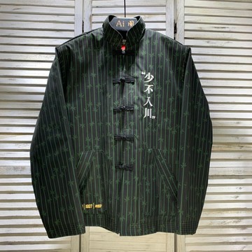 中國風少不入川系列唐裝綠色竹子外套夾克棒球服國潮國粹棒球衫