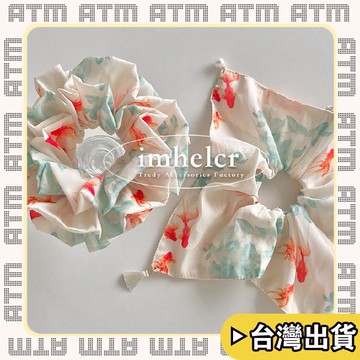 🔥臺灣出貨🔥可開發票✅輕飾時光新中式魚水墨畫髮圈~珍珠吊墜流蘇方巾大腸髮圈優雅氣質發繩女