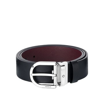 萬寶龍馬蹄扣可逆黑色皮帶35MM