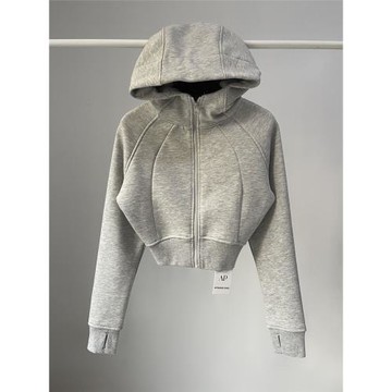 美式辣妹純色修身連帽衛衣女秋冬季小個子加絨保暖露臍短外套開衫