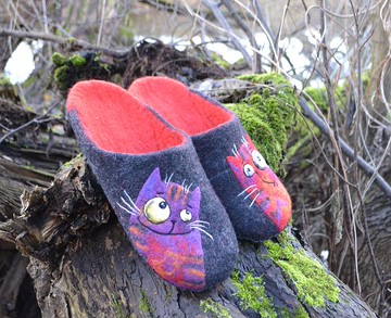 毛氈羊毛貓拖鞋男士定制保暖家居鞋男朋友家拖鞋