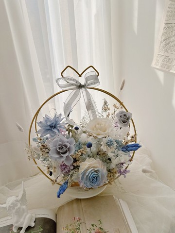 逗留 - 天空藍永生花 小花園系列開幕花籃 升遷禮物