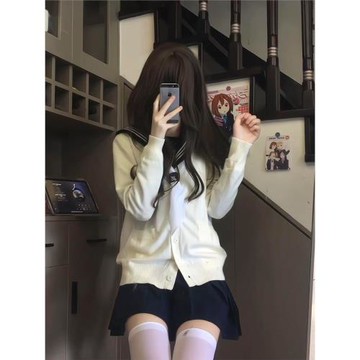 日系jk制服毛衣外套女秋冬疊穿校供感學院風長袖寬松白色針織開衫