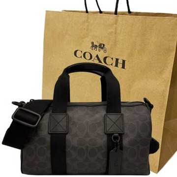 COACH 新款EXPLORER 28 斜背兩用波士頓包附紙袋(C LOGO-黑灰)