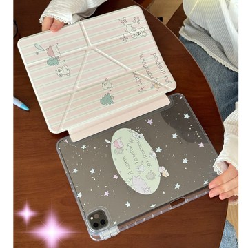 原創卡通插畫  iPad 帶筆槽 變形保護套 蘋果平板殼 Air 6 5 10 9 8 7 6 Pro 11 13吋