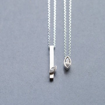 2件組) 馬眼形寶石 925銀情侶項鍊