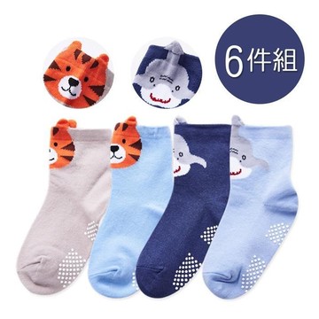 韓系幼童襪 老虎 鯊魚童止滑短襪 13-15cm-6雙組(OD-D201.OD-D203)