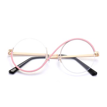 5659新款歐美金屬防藍光眼鏡框女士彈簧腳圓形大框透明平光鏡跨境