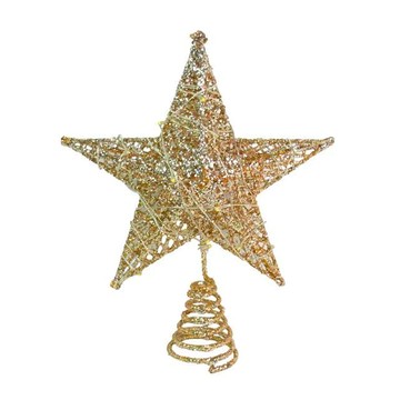 摩達客 鐵網立體樹頂星 含銅線燈 15cm  金色 + 暖白光  1組