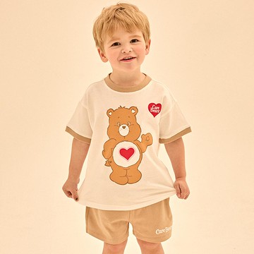 韓國 Care Bears - 聯名款大愛心熊短袖套裝-卡其