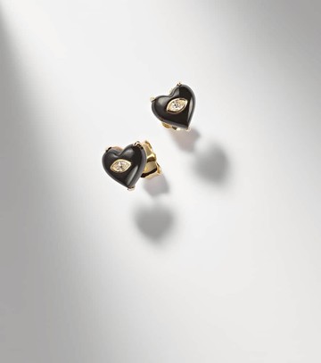 Sydney Evan 14kt gold (585/1000) earrings with diamonds and onyx
