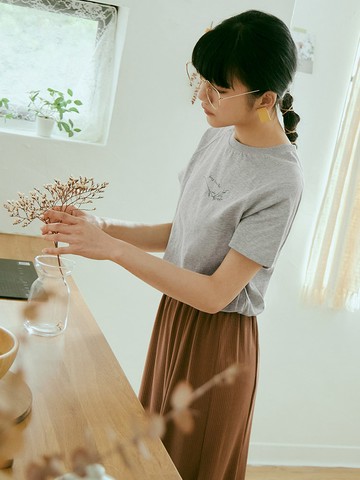 純棉印花拉克蘭袖下鬆緊上衣
