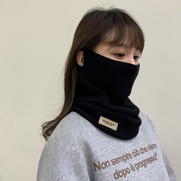 純色多功能防寒面罩女圍巾秋冬季韓版百搭ins潮保暖掛耳針織圍脖