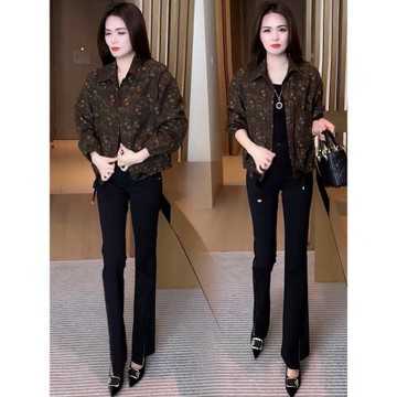 茉莉高定時尚印花短款外套女2025春秋新款寬松顯瘦小個子休閑上衣