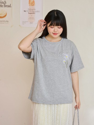 純棉蒲公英刺繡寬鬆短袖上衣
