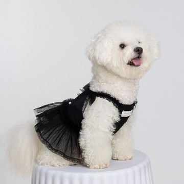 寵物黑色連衣裙面料含抗菌艾草粘纖中小型犬公主裙貓狗通用