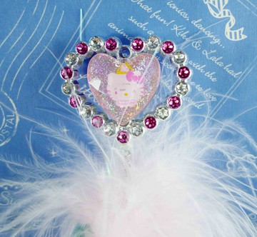 【震撼精品百貨】Hello Kitty 凱蒂貓 KITTY羽毛原子筆-KITTY鑽心造型-雙心粉色 震撼日式精品百貨