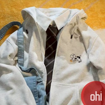 【ohi】學院風連帽開衫外套 重磅慵懶 趣味狗狗刺繡 拉鍊外套 秋冬寬鬆百搭外套 女裝 GCM822#