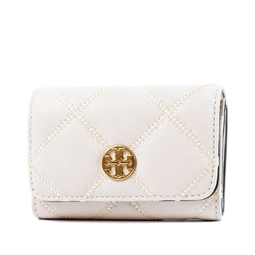 TORY BURCH Willa 菱格紋皮革翻蓋卡包-奶油白