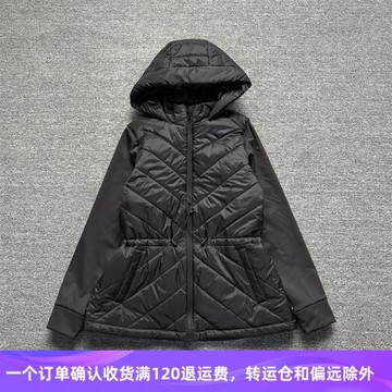 出口加拿大 軟殼薄絨拼接超輕棉衣女連帽收腰顯瘦防風跑步冬外套