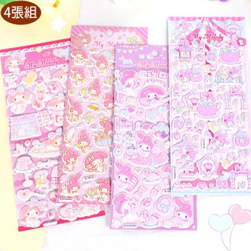 三麗鷗美樂蒂立體泡泡貼紙泡棉立體卡通貼紙玩具4張組 495705(生日禮物 聖誕節 平輸品)【卡通小物】