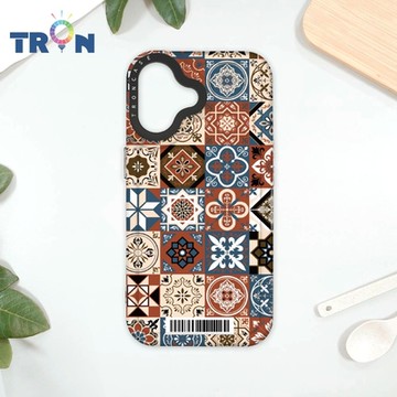 TRON IPhone 16 優雅北歐風幾何復古花磚 防摔太空載具殼 透黑 軟硬 手機殼