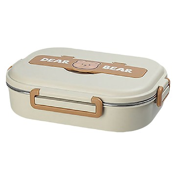 Mega 莫蘭迪新色 304不鏽鋼便當盒 28x20x7.5 公分  小五格奶茶熊  1個