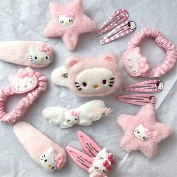 可愛髮夾🎀 15件套發夾可愛毛絨hellokitty鴨嘴日系少女kT卡通發飾側邊發夾 kitty髮夾 可愛髮飾 卡通髮夾