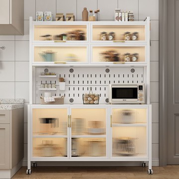 快速出貨 可開發票 廚房置物架落地櫥柜臥室防塵置物架多層收納家用帶柜門鐵藝餐邊柜