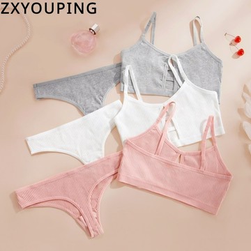 Zxyouping 女士純棉內衣套裝性感文胸內褲 T 背內褲套裝舒適無縫 S-L