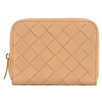 BOTTEGA VENETA 600874 編織NAPPA皮革拉鍊零錢卡包.杏色