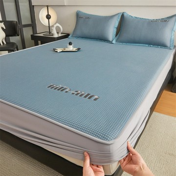 夏季涼感冰豆豆冰絲涼席純色家用空調席子可機洗軟席三件套床笠款