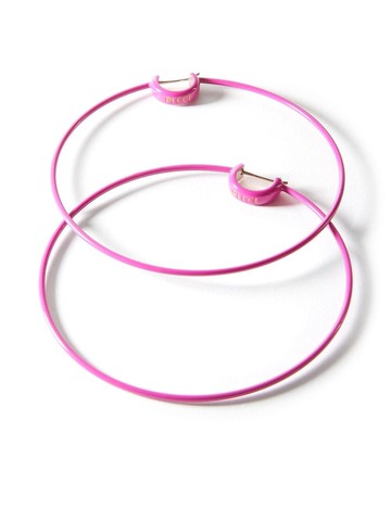PUCCI - logo-print enamel hoop earrings - women - Brass - One Size - Pink