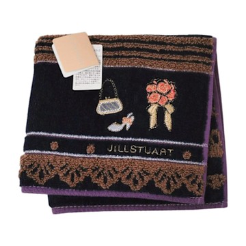 JILL STUART 品牌優雅單品刺繡字母LOGO圖騰小方巾(黑紫系/28CM)