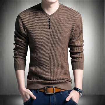 秋裝男士收身針織衫三角領打底衫毛衣彈力薄款內穿瘦高款長袖外衣