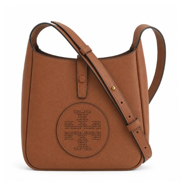 TORY BURCH MILLER SEING 荔枝紋皮革鏤空雙T圓章標誌斜背包(經典棕)