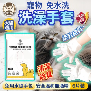 寵物洗澡手套【布萊恩👨🏻隔日到貨】免洗手套濕巾 寵物專用濕巾 隨手包 犬貓適用 清潔除臭手套濕巾 無酒精濕巾 手套濕巾