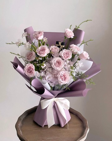 【鮮花】霧紫色玫瑰繡球鮮花花束