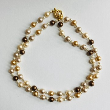 玻璃混色珍珠全結歌劇院式項鍊 / 4x8mm 約79cm / 米白x棕色混色 / G / made in japan