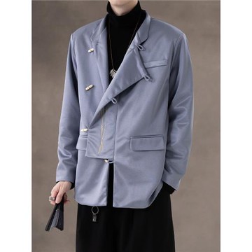 新中式竹葉刺繡盤扣立領西裝外套男中國風復古中山裝改良漢服上衣