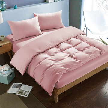 J-bedtime 床寢時光 純色水洗棉兩用被床包4件組 台灣製 SW6856L 豆沙粉 Queen Size  兩用被套 + 床包 + 枕套 2個