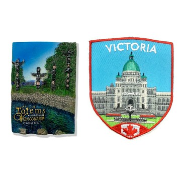 加拿大溫哥華圖騰公園磁鐵冰箱貼+加拿大 卑詩省議會大廈臂章【2件組】紀念磁鐵療癒小物 IG打卡地標 冰箱磁鐵 可愛磁鐵