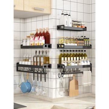 廚房置物架調料架壁掛式免打孔墻上轉角調味品收納架子多功能掛架