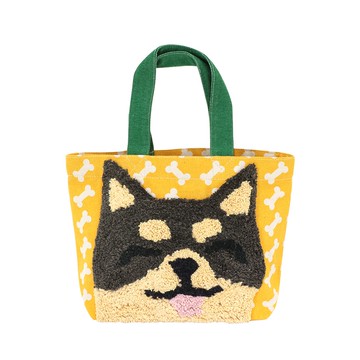 日本 TOMO - 可愛動物刺繡帆布包/提袋-黑柴-黃 (30×20×D10cm)
