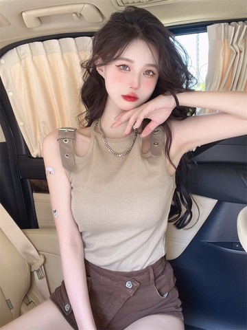 法式別致高級感小吊帶背心女夏外穿內搭性感露肩短款掛脖無袖上衣