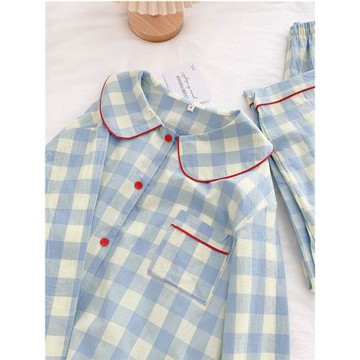 清倉撿漏 |格子純棉睡衣女春秋款長袖韓版可愛甜美娃娃領家居服