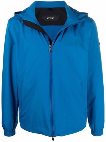 Zegna - zipped-up hooded jacket - men - Polyester/Polyester - M - Blue