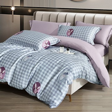 Prawear 巴麗維亞 60支萊賽爾天絲寢具4件組  柒圖圖藍 AB版  床包 + 兩用被套 + 枕套 2個  雙人(186 x 150cm)